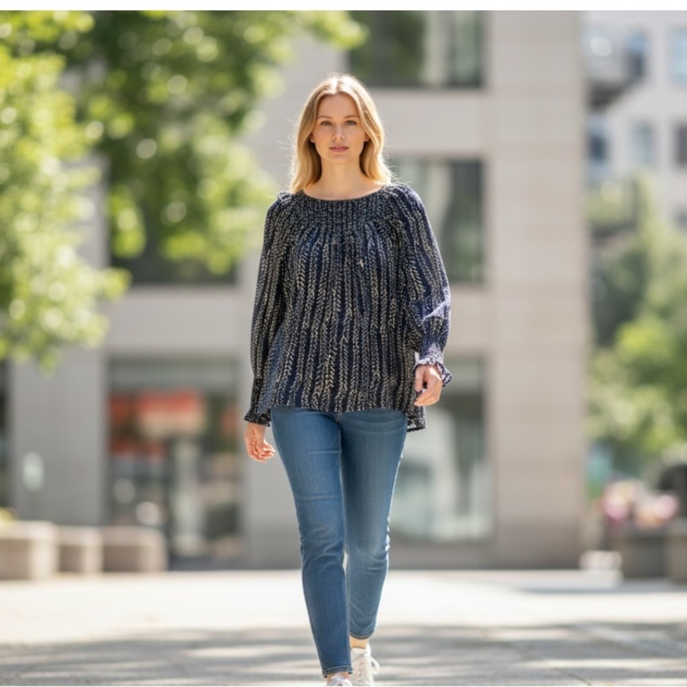 Lucky Brand Navy Blue Speckled Knit Top